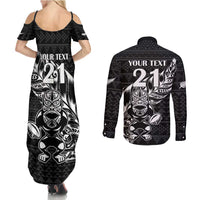 New Zealand Rugby Warrior Custom Couples Matching Summer Maxi Dress and Long Sleeve Button Shirt Black Fern Taniko Motif LT9 - Polynesian Pride