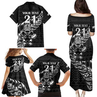 New Zealand Rugby Warrior Custom Family Matching Puletasi and Hawaiian Shirt Black Fern Taniko Motif LT9 - Polynesian Pride