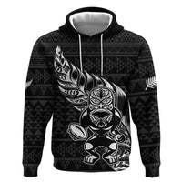 New Zealand Rugby Warrior Custom Hoodie Black Fern Taniko Motif LT9 Pullover Hoodie Black - Polynesian Pride