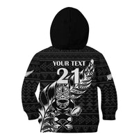 New Zealand Rugby Warrior Custom Kid Hoodie Black Fern Taniko Motif LT9 - Polynesian Pride