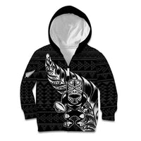 New Zealand Rugby Warrior Custom Kid Hoodie Black Fern Taniko Motif LT9 Zip Hoodie Black - Polynesian Pride