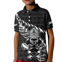 New Zealand Rugby Warrior Custom Kid Polo Shirt Black Fern Taniko Motif LT9 Kid Black - Polynesian Pride