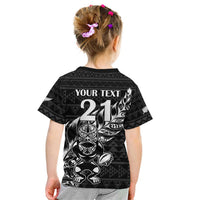 New Zealand Rugby Warrior Custom Kid T Shirt Black Fern Taniko Motif LT9 - Polynesian Pride