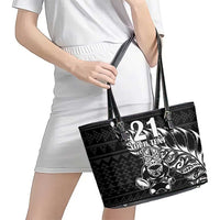 New Zealand Rugby Warrior Custom Leather Tote Bag Black Fern Taniko Motif LT9 - Polynesian Pride