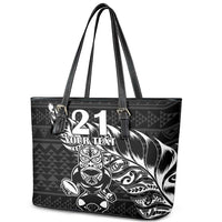 New Zealand Rugby Warrior Custom Leather Tote Bag Black Fern Taniko Motif LT9 - Polynesian Pride