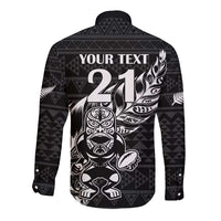 New Zealand Rugby Warrior Custom Long Sleeve Button Shirt Black Fern Taniko Motif