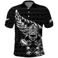New Zealand Rugby Warrior Custom Polo Shirt Black Fern Taniko Motif LT9 Black - Polynesian Pride