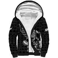 New Zealand Rugby Warrior Custom Sherpa Hoodie Black Fern Taniko Motif LT9 Unisex Black - Polynesian Pride