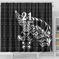 New Zealand Rugby Warrior Custom Shower Curtain Black Fern Taniko Motif LT9 - Polynesian Pride