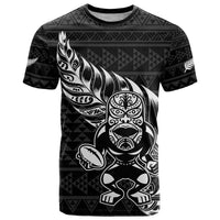 New Zealand Rugby Warrior Custom T Shirt Black Fern Taniko Motif LT9 Black - Polynesian Pride