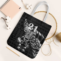 New Zealand Rugby Warrior Custom Tote Bag Black Fern Taniko Motif LT9 White Strap One Size Black - Polynesian Pride