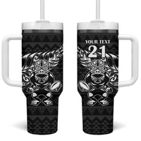 New Zealand Rugby Warrior Custom Tumbler With Handle Black Fern Taniko Motif LT9 One Size: 40 oz Black - Polynesian Pride