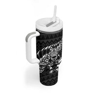 New Zealand Rugby Warrior Custom Tumbler With Handle Black Fern Taniko Motif LT9 - Polynesian Pride