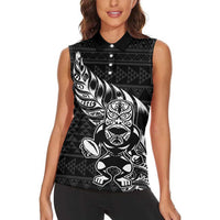 New Zealand Rugby Warrior Custom Women Sleeveless Polo Shirt Black Fern Taniko Motif LT9 - Polynesian Pride