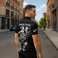 New Zealand Rugby Warrior Custom Zipper Polo Shirt Black Fern Taniko Motif LT9 - Polynesian Pride