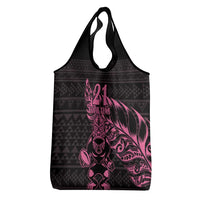New Zealand Rugby Warrior Custom Grocery Bag Pink Fern Taniko Motif LT9 - Polynesian Pride