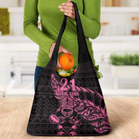 New Zealand Rugby Warrior Custom Grocery Bag Pink Fern Taniko Motif LT9 - Polynesian Pride