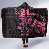 New Zealand Rugby Warrior Custom Hooded Blanket Pink Fern Taniko Motif LT9 One Size Pink - Polynesian Pride