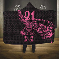 New Zealand Rugby Warrior Custom Hooded Blanket Pink Fern Taniko Motif LT9 - Polynesian Pride