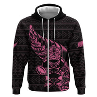 New Zealand Rugby Warrior Custom Hoodie Pink Fern Taniko Motif LT9 Zip Hoodie Pink - Polynesian Pride