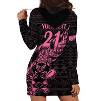 New Zealand Rugby Warrior Custom Hoodie Dress Pink Fern Taniko Motif LT9 - Polynesian Pride