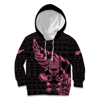 New Zealand Rugby Warrior Custom Kid Hoodie Pink Fern Taniko Motif LT9 Hoodie Pink - Polynesian Pride