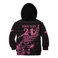 New Zealand Rugby Warrior Custom Kid Hoodie Pink Fern Taniko Motif LT9 - Polynesian Pride