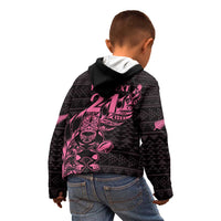 New Zealand Rugby Warrior Custom Kid Hoodie Pink Fern Taniko Motif LT9 - Polynesian Pride
