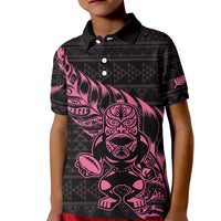 New Zealand Rugby Warrior Custom Kid Polo Shirt Pink Fern Taniko Motif LT9 Kid Pink - Polynesian Pride