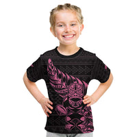 New Zealand Rugby Warrior Custom Kid T Shirt Pink Fern Taniko Motif