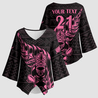 New Zealand Rugby Warrior Custom Kimono Sleeve Blouse Pink Fern Taniko Motif LT9 - Polynesian Pride