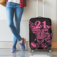 New Zealand Rugby Warrior Custom Luggage Cover Pink Fern Taniko Motif LT9 - Polynesian Pride