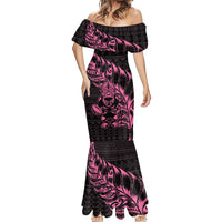 New Zealand Rugby Warrior Custom Mermaid Dress Pink Fern Taniko Motif LT9 - Polynesian Pride