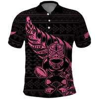 New Zealand Rugby Warrior Custom Polo Shirt Pink Fern Taniko Motif LT9 Pink - Polynesian Pride