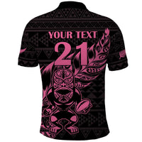 New Zealand Rugby Warrior Custom Polo Shirt Pink Fern Taniko Motif LT9 - Polynesian Pride