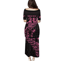 New Zealand Rugby Warrior Custom Puletasi Pink Fern Taniko Motif LT9 - Polynesian Pride
