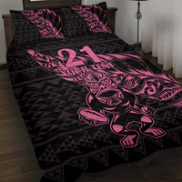 New Zealand Rugby Warrior Custom Quilt Bed Set Pink Fern Taniko Motif LT9 Pink - Polynesian Pride
