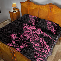 New Zealand Rugby Warrior Custom Quilt Bed Set Pink Fern Taniko Motif LT9 - Polynesian Pride