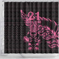 New Zealand Rugby Warrior Custom Shower Curtain Pink Fern Taniko Motif LT9 - Polynesian Pride