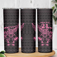 New Zealand Rugby Warrior Custom Skinny Tumbler Pink Fern Taniko Motif LT9 - Polynesian Pride