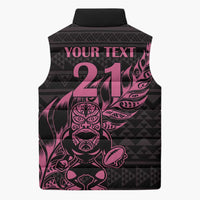 New Zealand Rugby Warrior Custom Sleeveless Puffer Jacket Pink Fern Taniko Motif LT9 - Polynesian Pride