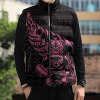 New Zealand Rugby Warrior Custom Sleeveless Puffer Jacket Pink Fern Taniko Motif LT9 - Polynesian Pride