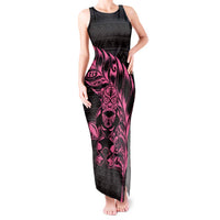 New Zealand Rugby Warrior Custom Tank Maxi Dress Pink Fern Taniko Motif LT9 Women Pink - Polynesian Pride