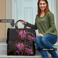 New Zealand Rugby Warrior Custom Travel Bag Pink Fern Taniko Motif LT9 - Polynesian Pride