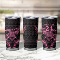 New Zealand Rugby Warrior Custom Tumbler Cup Pink Fern Taniko Motif LT9 - Polynesian Pride