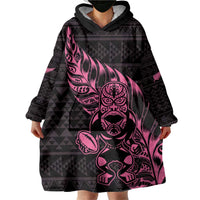 New Zealand Rugby Warrior Custom Wearable Blanket Hoodie Pink Fern Taniko Motif LT9 - Polynesian Pride