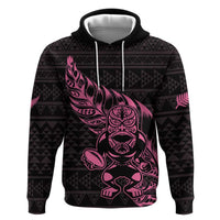New Zealand Rugby Warrior Custom Zip Hoodie Pink Fern Taniko Motif LT9 Pullover Hoodie Pink - Polynesian Pride