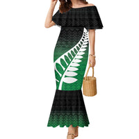 Green Silver Fern Spirit Taniko Tukutuku Personalised Family Matching Mermaid Dress and Hawaiian Shirt LT9 Mom's Dress Green - Polynesian Pride