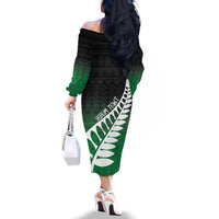 Green Silver Fern Spirit Taniko Tukutuku Personalised Family Matching Off The Shoulder Long Sleeve Dress and Hawaiian Shirt LT9 - Polynesian Pride