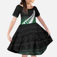 Green Silver Fern Spirit Taniko Tukutuku Personalised Kid Short Sleeve Dress LT9 KID Green - Polynesian Pride
